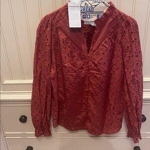 Elegant Red Eyelet Blouse